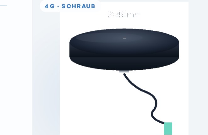 Maßzeichnung 4G-Schraubantenne 46 mm — schwarze flache Antenne mit M6-Gewinde und FME-Anschluss