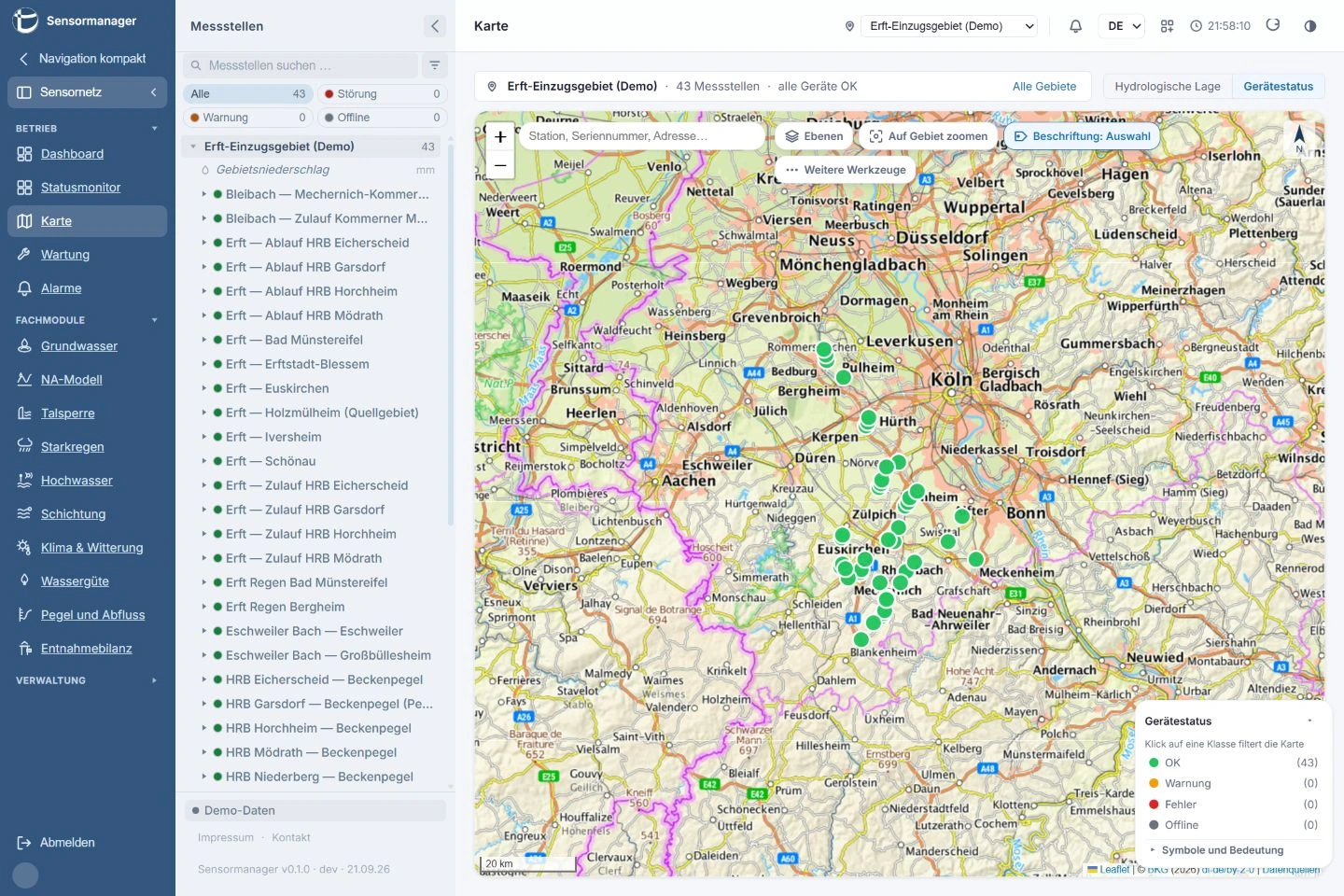 Messnetz überblicken – Vorschau mit simulierten Beispieldaten · keine Kundendaten · Darstellung kann sich bis zur Freischaltung ändern.